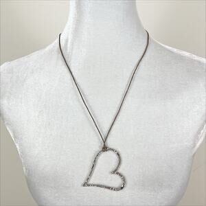 Alexa's Angels Leather Necklace with Hammered Silver Tone Heart Pendant